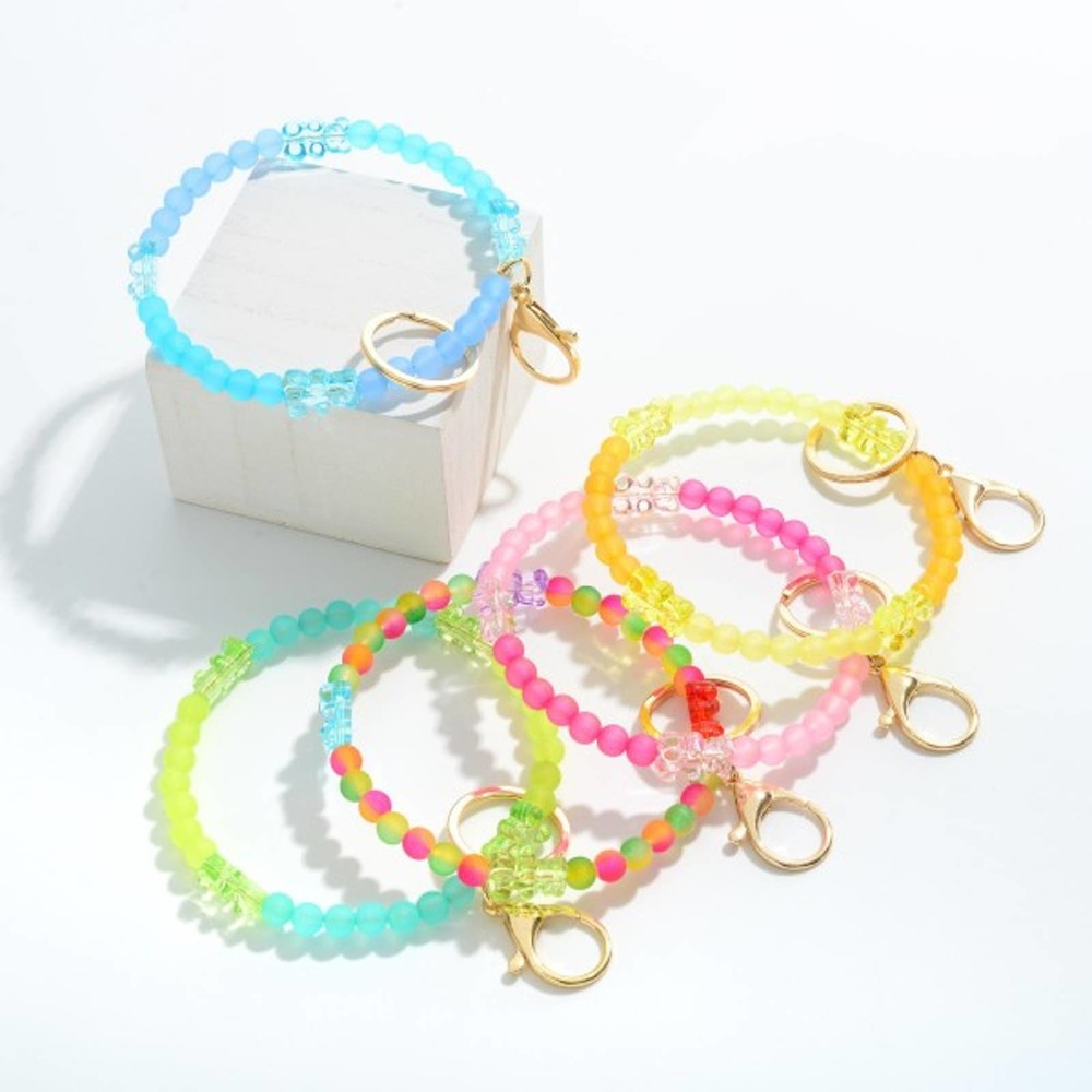 Candy Bear Beaded Bangle Key Ring Keychain Bag Charm Green - Picture 3 of 4